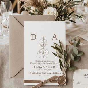 Invitation Mariage minimaliste ligne artistique mains & branc