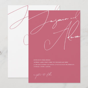 Invitation Mariage minimaliste Magenta rose typographie Scrip