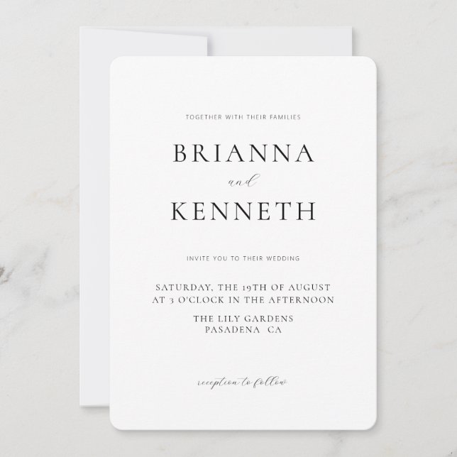 Invitation Mariage minimaliste moderne blanc arrondi (Devant)