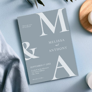 Invitation Mariage Minimaliste Moderne Bleu Poussiéreux