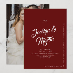 Invitation Mariage minimaliste moderne bordeaux et blanc