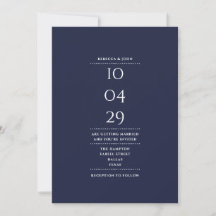 Invitation Mariage Minimaliste Moderne Date Bleu Nuit