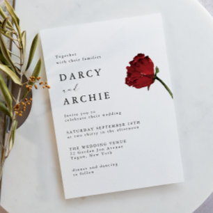 Invitation Mariage minimaliste moderne de rose rouge romantiq