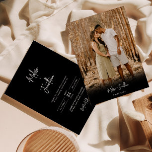 Invitation Mariage minimaliste moderne de script photo noir