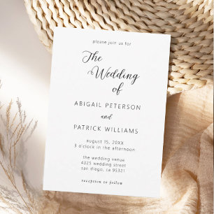 Invitation Mariage Minimaliste Moderne Écriture Noir & Blanc