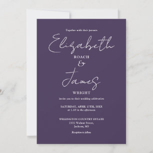 Invitation Mariage minimaliste moderne élégant écriture viole