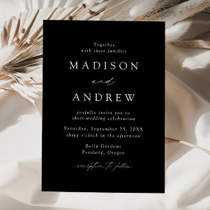 Invitation Mariage Minimaliste Moderne Élégant Noir et Blanc
