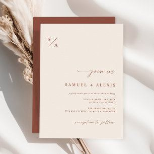 Invitation Mariage minimaliste moderne en terre cuite brûlée 
