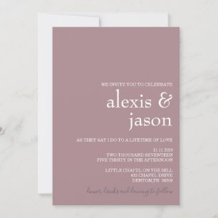 Invitation Mariage minimaliste moderne mauve
