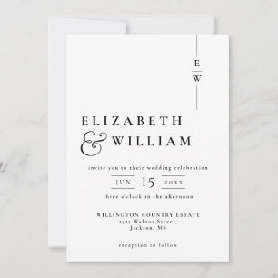 Invitation Mariage Minimaliste Moderne Monogramme Noir Et Bla