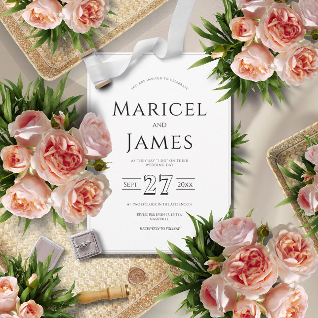 Invitation Mariage minimaliste moderne noir et blanc (Créateur téléchargé)