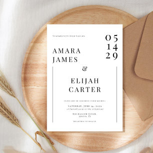 Invitation Mariage Minimaliste Moderne Noir et Blanc