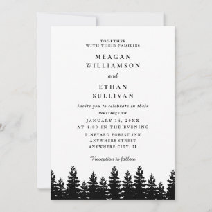 Invitation Mariage minimaliste moderne noir et blanc d'hiver