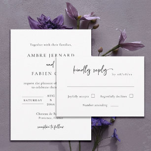 Invitation Mariage minimaliste moderne noir et blanc RSVP