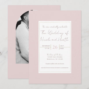 Invitation Mariage minimaliste moderne rose et or huître
