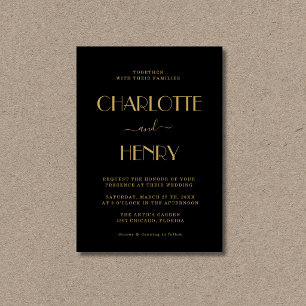 Invitation Mariage minimaliste moderne simple en or noir