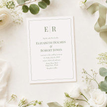 Mariage minimaliste monogramme blanc et olive