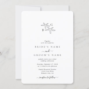 Invitation Mariage minimaliste Monogramme étoile de mer Plage