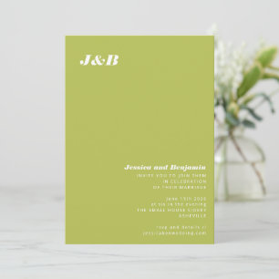 Invitation Mariage Minimaliste Monogramme Lime Chartreuse