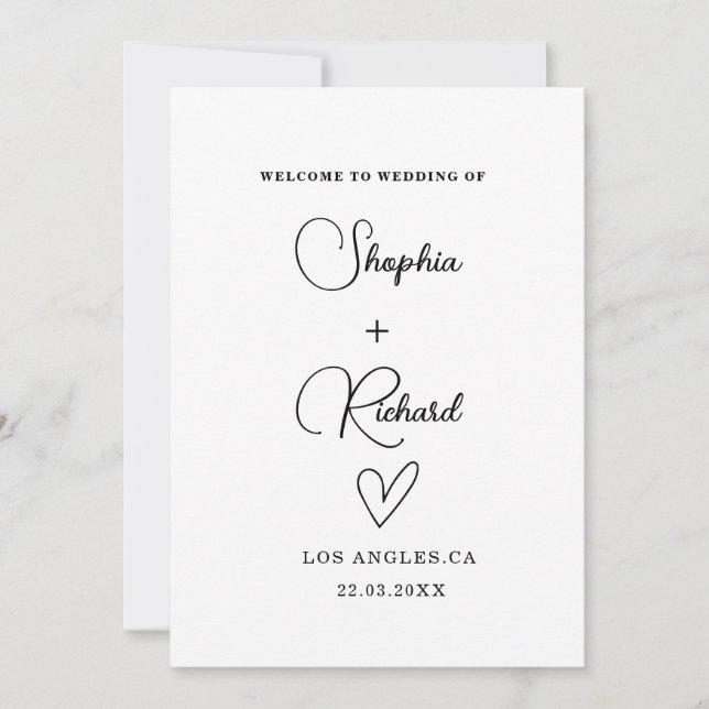 Invitation Mariage minimaliste noir et blanc chic (Devant)