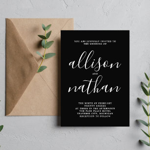 Invitation Mariage minimaliste noir véritable simplicité