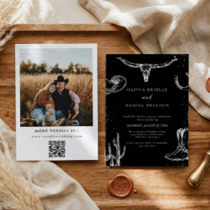 Invitation Mariage minimaliste occidental rustique code QR ph