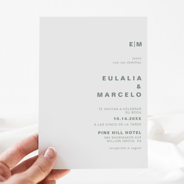 Invitation Mariage minimaliste officiel initial vert Boda (Créateur téléchargé)