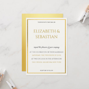 Invitation mariage minimaliste or et blanc cassé de luxe
