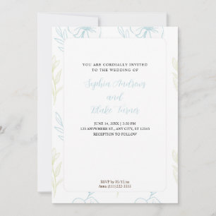 Invitation Mariage minimaliste Pastel bleu et vert floral