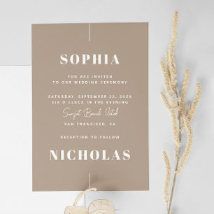 Invitation Mariage minimaliste Pastel Taupe - Photo et QR Cod