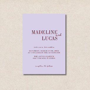 Invitation Mariage minimaliste propre lavande et burgundy pro