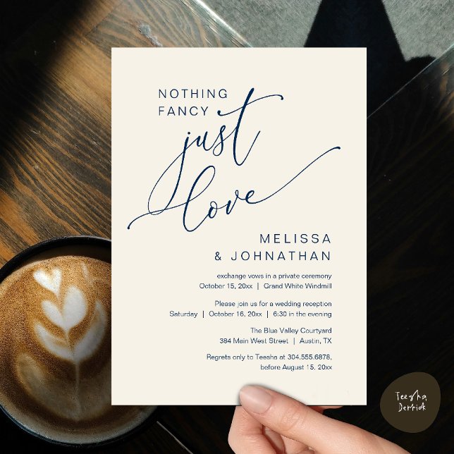 Invitation Mariage Minimaliste Rien de Fantaisie Juste d'Amou (Minimalist Nothing Fancy Just Love Wedding Dinner Invitation Card in Chic Navy Blue Ivory)