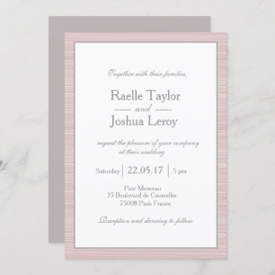 Invitation Mariage minimaliste rose pâle blanc rayures gris