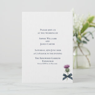 Invitation Mariage Minimaliste Ruban Navy Chardon Écossais