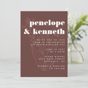 Invitation Mariage Minimaliste Rustique Brun Art Linéaire Flo