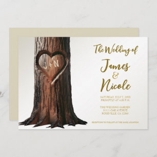 Invitation Mariage minimaliste rustique de l'arbre cardiaque