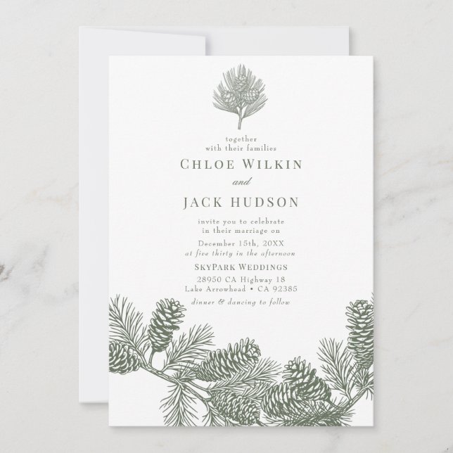 Invitation Mariage minimaliste rustique d'hiver (Devant)