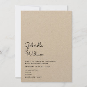 Invitation Mariage minimaliste Rustique Naturel Kraft