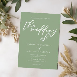 Invitation Mariage minimaliste Sage Green White Script