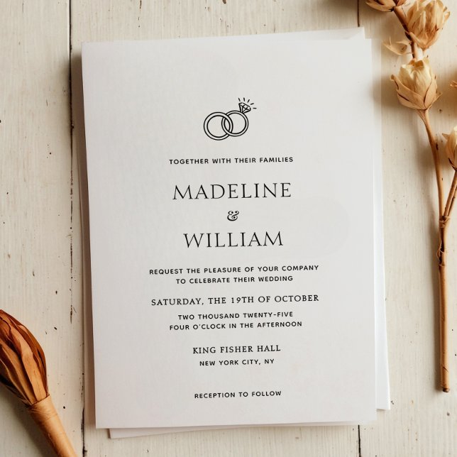Invitation Mariage minimaliste simple anneaux à main (Créateur téléchargé)