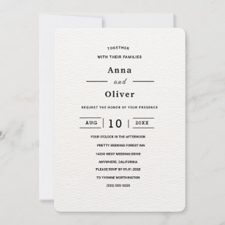 Invitation Mariage minimaliste simple blanc personnalisable