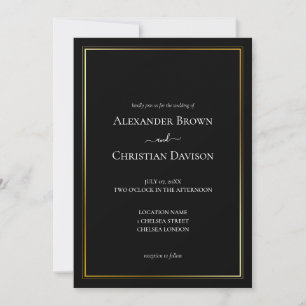 Invitation Mariage Minimaliste Simple Fond Noir