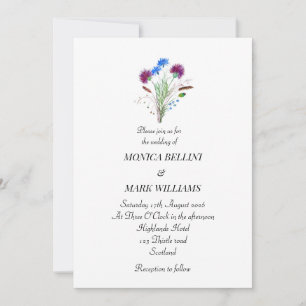 Invitation Mariage minimaliste sot violet fleuri écossais min