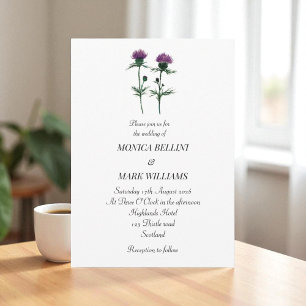 Invitation Mariage minimaliste sot violet fleuri écossais min