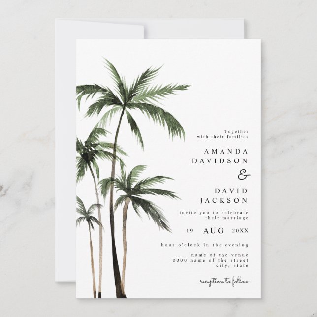 Invitation Mariage Minimaliste sur la Plage de l'Île Tropical (Devant)