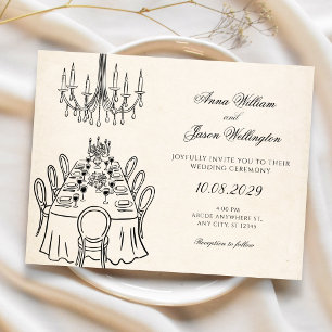Invitation Mariage minimaliste sur une table à dîner