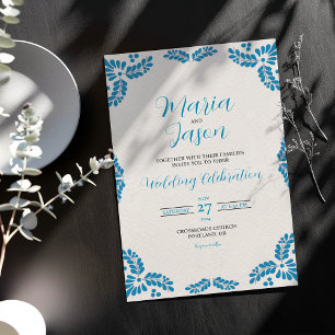 Invitation Mariage minimaliste turquoise Talavera mexicaine