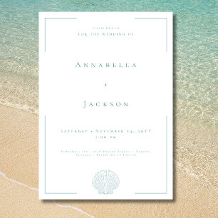 Invitation Mariage minimaliste typographie Aqua et coquille b
