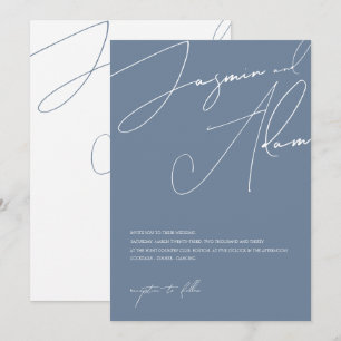 Invitation Mariage Minimaliste Typographie Script Bleu