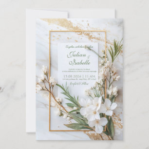 Invitation Mariage Minimaliste Vert Sauge Floral Blanc de Mar